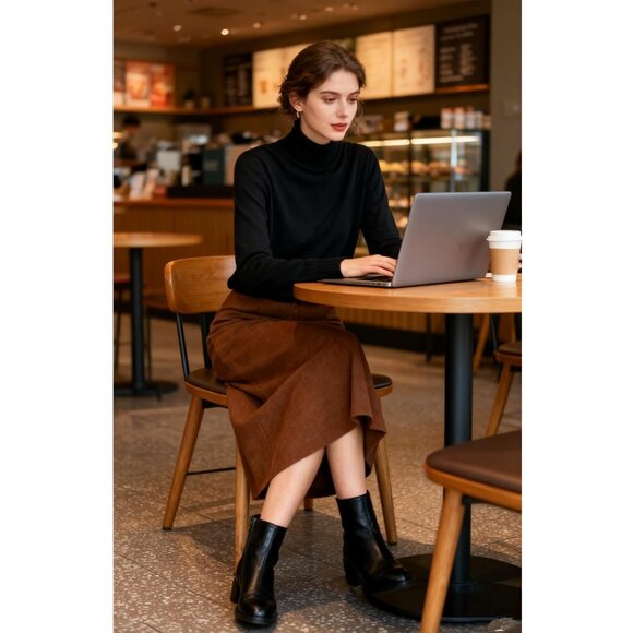 Women's Knit Turtleneck Sweater Long Sleeve Casual Fall Winter Pullover - Picture 4 of 7